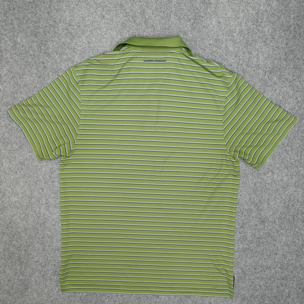 Under Armour Shirt Mens Large Green Striped HeatGear Golf Performance Loose Fit - Picture 5 of 8